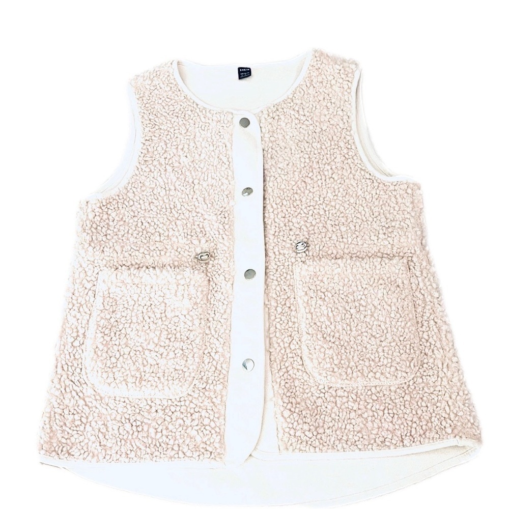 SHEIN Faux Sherpa Vest, Size M, Ivory